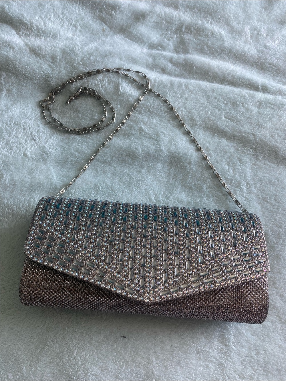 Rhinestone Evening Clutch Handbag in Silver-Tone